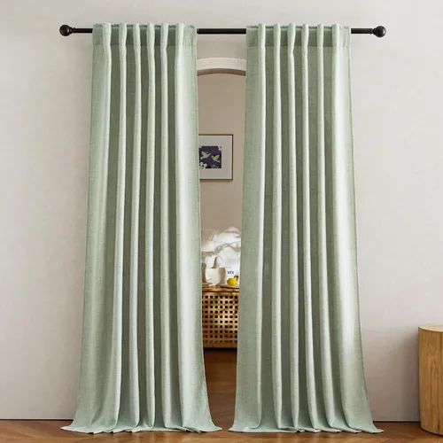 Miniatura 90 de NICETOWN Cortinas de lino grueso para dormitorio, privacidad añadida, bolsillo para barra y pestaña trasera, no se transparentan, mezcla de lino