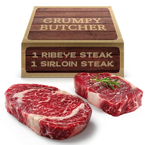 Miniatura 12 de Grumpy Butcher Aged 8 Steak Premium Set – 4 NY Strip, 2 Filet Mignon & 2 Ribeye Steaks – USDA Top Choice Beef Steak con opción de caja de regalo