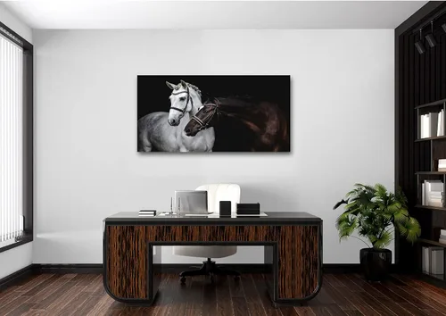 Miniatura 3 de Jiuqinghua Lienzo impreso para pared, cuadro de caballos blancos y marrones, 1 panel, pintura de animales salvajes, obra de arte para sala de estar