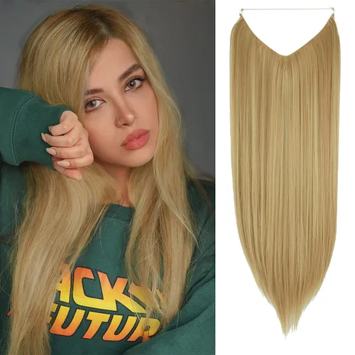 Miniatura 10 de Extensión de cabello rubio ceniza, rizado, largo, sintético, postizo de cabello rubio, 18 pulgadas, 4.2 oz, con diadema de alambre invisible