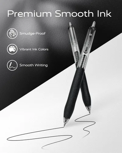 Miniatura 5 de STAGEEK 0.5mm Bolígrafos de Gel de Punta Fina de Escritura Suave, 12 Piezas de Bolígrafos de Tinta Negra, Bolígrafos de Gel Retráctiles de Aspecto