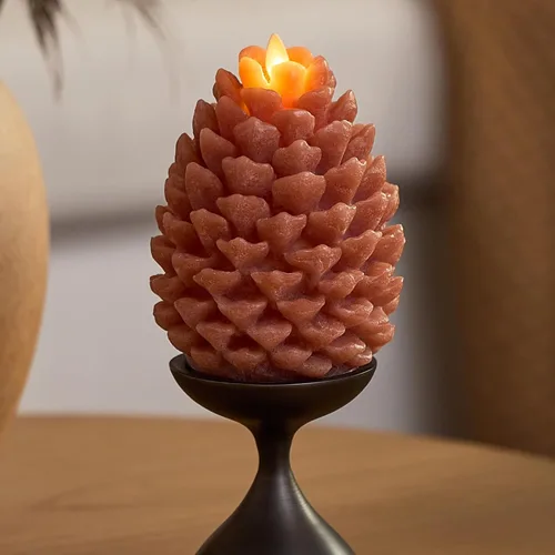 Miniatura 12 de Luminara Pinecone - Velas sin llama, con acabado marrón tiza, figuras de piña, velas LED de cera real sin perfume, funcionan