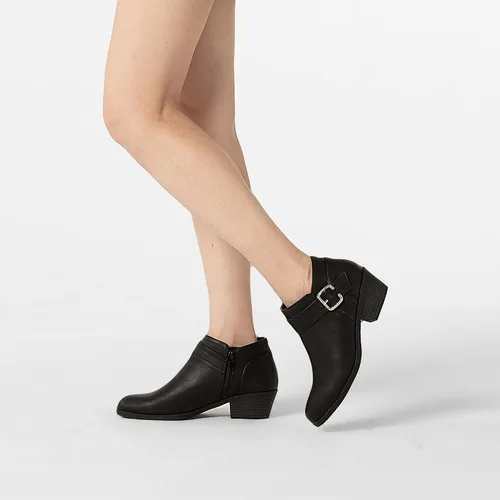 Miniatura 7 de Athlefit Botines gruesos de tacón bajo para mujer, botines clásicos con punta puntiaguda y cremallera lateral