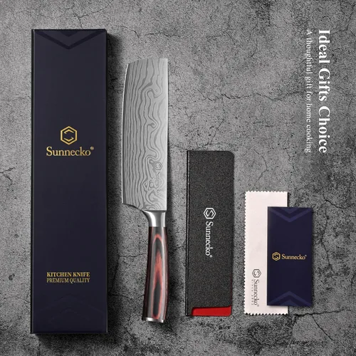 Miniatura 6 de Cuchillo Nakiri Sunnecko de 7 pulgadas, cuchillo de cocina de acero inoxidable de alto carbono, cuchillos de cocina súper afilados con funda y caja