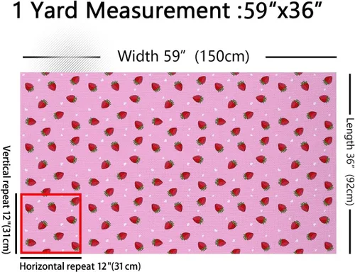 Miniatura 2 de The Yard - Tela Kawaii – Tapicería decorativa de fresa roja para mujeres, niñas y niños – Lindo arte impermeable para exteriores – 1 yarda, rosa