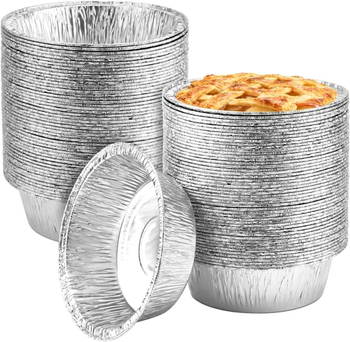Miniatura 13 de Paquete de 100 moldes redondos de papel de aluminio para tartas de 4 pulgadas, latas desechables de papel de aluminio para hornear, cocinar