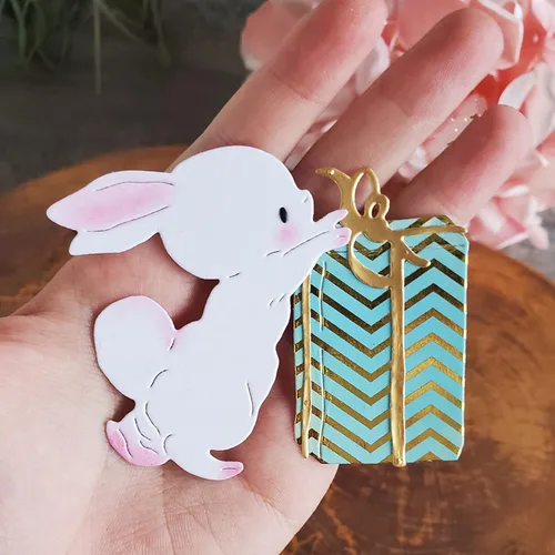 Miniatura 3 de Plantillas de troqueles de metal de conejo, lindo conejo de conejo, regalo de animales, troqueles de corte de marco, plantillas de manualidades