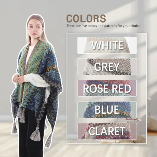 Miniatura 12 de Capa tipo poncho de punto para mujer, cárdigan de punto con flecos para otoño e invierno