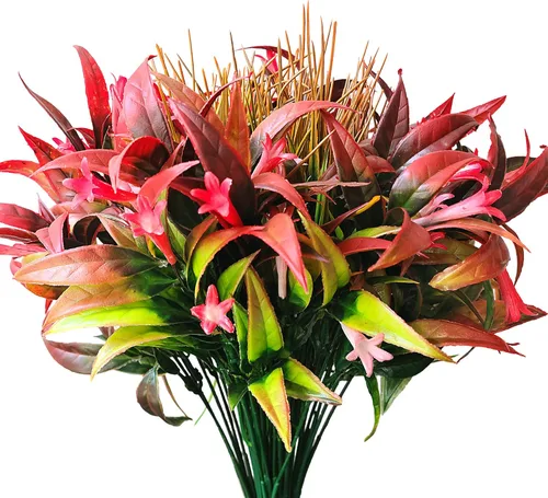 Miniatura 29 de 8 piezas flores artificiales de otoño para decoración al aire libre, plantas artificiales de otoño para exteriores, hierba amarilla artificial