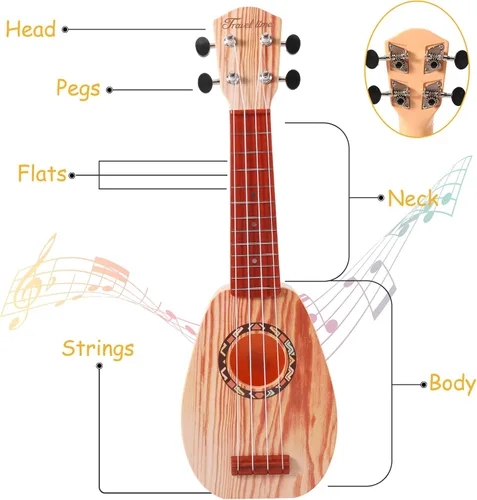 Miniatura 5 de YOLOPARK Guitarra de juguete para niños de 17 pulgadas para niñas y niños, mini guitarra ukelele con 4 cuerdas que mantienen los tonos, puede tocar