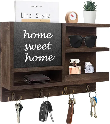 Miniatura 8 de Porta llaves para pared, organizador de correo con montaje en pared con ganchos para llaves y soporte para billetera, almacenamiento para gafas