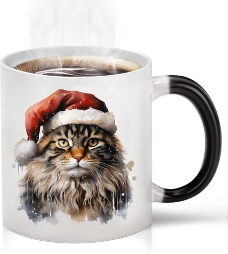 Taza de café que cambia de color Caliamary, divertida taza de café con diseño de gato que cambia de color en cerámica, taza de café sensible al