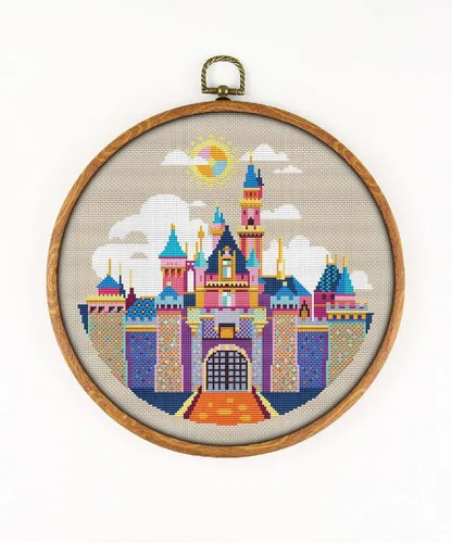Sleeping Beauty Castle K512 - Kit de punto de cruz con conteo #2. Hilos, agujas, tela, cortaúñas, enhebrador de agujas y patrón impreso en el