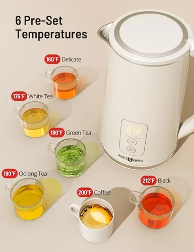 Miniatura 3 de Hervidor eléctrico con control de temperatura, hervidor de té eléctrico grande de 1.7 L, caldera de agua caliente de 4 horas con 6 preajustes