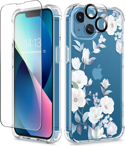 Miniatura 117 de GVIEWIN - Funda floral para iPhone 14 de 6.1 pulgadas, protector de pantalla + protector de lente de cámara, no se amarillenta, a prueba de golpes