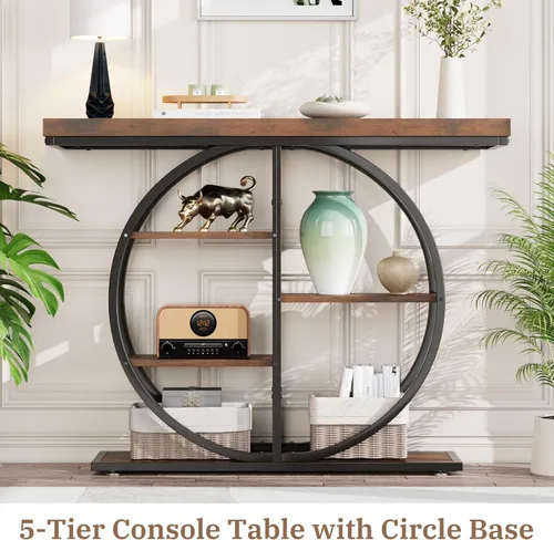 Miniatura 5 de LIFECHOVY Mesa Consola de 41.3" para Entrada, Mesa Industrial de Pasillo/Sofá con Estantes de Almacenamiento, Mueble de Acento Estrecho
