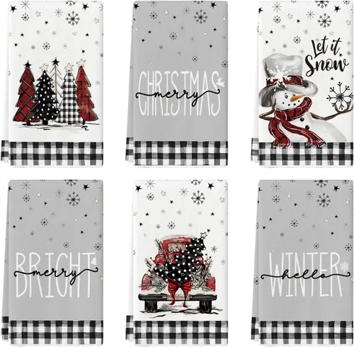 Artoid Mode Toallas de cocina con estampado de búfalo Árboles de Navidad Camión de muñeco de nieve Feliz Navidad, Toallas de cocina y toallas de
