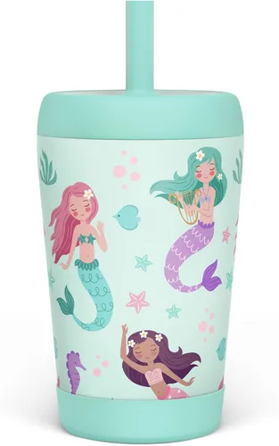 Miniatura 38 de Vaso de acero inoxidable aislado para niños con popote de silicona, taza para sorber de 12 onzas para niños (alfabeto)