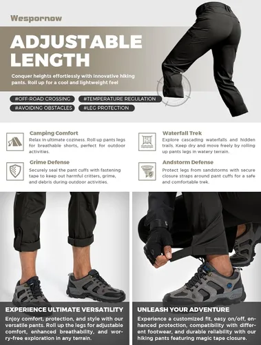 Miniatura 5 de Wespornow Hiking Travel Pants for Men Lightweight Water-Resistant Quick Dry Outdoor Pants for Fishing Camping