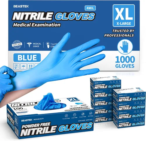 Miniatura 8 de Beastek Medical Nitrile Exam Gloves, 4.0 Mil, 1000 Pcs Powder-Free Latex-Free Non-Sterile Food Safe Disposable Glove, Blue