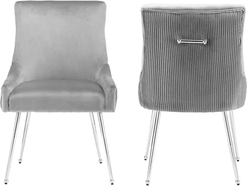 Miniatura 27 de adochr Juego de 2 sillas de comedor modernas con patas de metal dorado, silla de cocina tapizada de terciopelo, respaldo plisado, silla decorativa