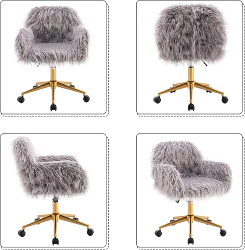 Miniatura 6 de KCC Silla de escritorio de oficina esponjosa, silla giratoria moderna de pelo sintético con ruedas, sillas de acento suaves, cómodas, elegantes