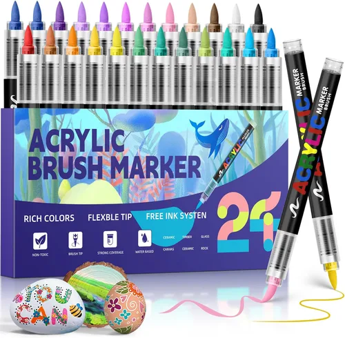 GOTIDEAL - Marcadores de pintura acrílica, marcadores de pintura con pincel acrílico, marcadores de pintura sin sangrado para tela, madera, rocas,