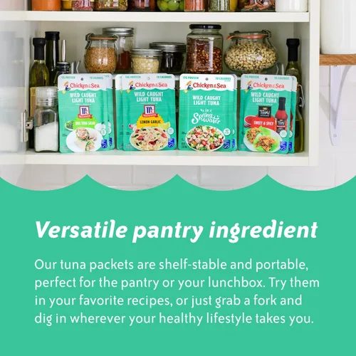 Miniatura 6 de Chicken of the Sea Atún ligero capturado en agua de manantial, paquetes de 2.5 onzas, 12 unidades, atún alto en proteínas 100% en agua, comidas