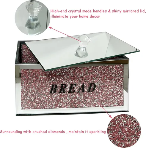 Miniatura 4 de Caja grande para pan de cristal con tapa, 12.2 pulgadas de largo x 6.3 pulgadas de ancho x 7.9 pulgadas de alto, almacenamiento de pan casero, Rosa