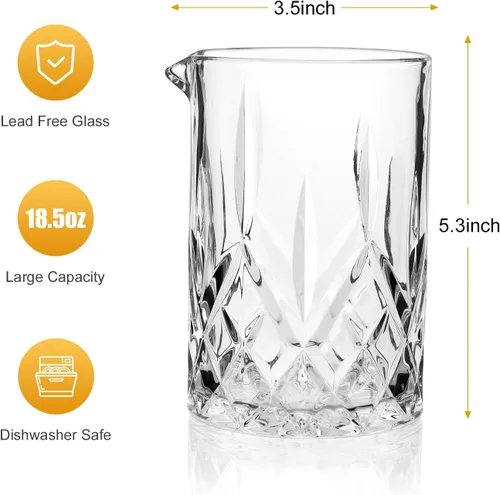 Miniatura 3 de Vaso mezclador de cóctel Cambareign, vaso mezclador de cristal de 18.5oz, vasos de fondo grueso para remover en la barra, jarra mezcladora