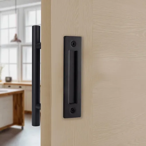 Miniatura 5 de Wright Products Juego de tiradores de puerta de granero y manijas montadas al ras – Juego de manijas de puerta interior negro mate para puertas