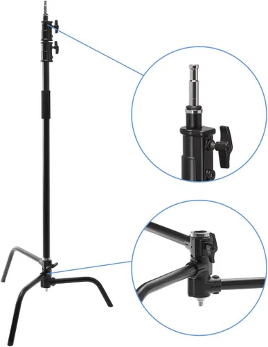 Miniatura 8 de Flashpoint Kit de soporte de luz C de 10.5 pies sobre base de tortuga con columna elevadora cargada por resorte de dos niveles, brazo de agarre