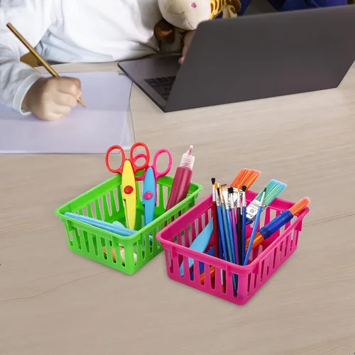 Miniatura 9 de DEAYOU Paquete de 24 cestas de almacenamiento para el aula, pequeñas cestas de plástico para organizar, bandejas de almacenamiento coloridas