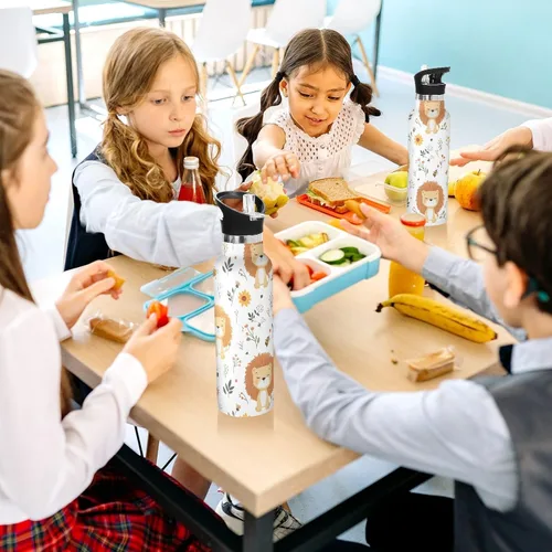 Miniatura 6 de Botella de agua aislada con popote Kawaii Lion White de doble pared aislada al vacío ligera para deportes, gimnasio, viajes al aire libre, escuela 01