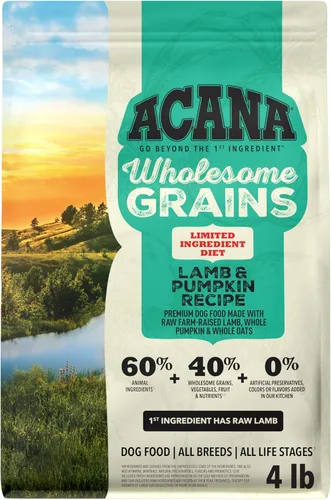 ACANA - Alimento seco para perros, cereales enteros, receta de cordero y calabaza, 4 libras