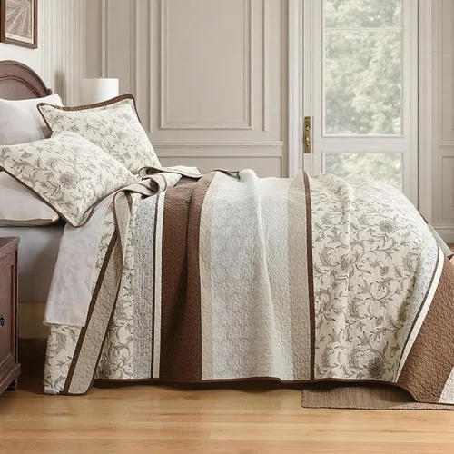 Miniatura 4 de DDUOXIN Edredón 100 % algodón, tamaño Queen, moderno, botánico, con 2 fundas de almohada, colcha con estampado floral a rayas, juego de ropa de cama