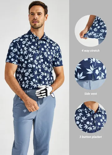 Miniatura 3 de YOVVI Golf Shirts for Men Short Sleeve Quick Dry Slim Fit Print Performance Moisture Wicking Polo Shirt