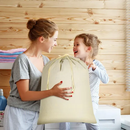 Miniatura 8 de Remagr 12 bolsas de lona de 28 x 36 pulgadas, grandes de algodón con cordón, forro de cesta resistente, lavable, ropa sucia para el hogar
