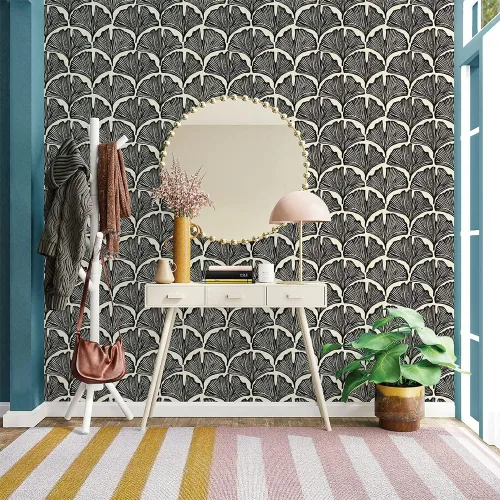 Miniatura 4 de Tempaper x Novogratz Papel Tapiz Removible de Despegar y Pegar Cebra Palmera Pluma Negra, 20.5 pulgadas x 16.5 pies, Hecho en EE.UU Negro cebra