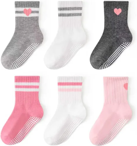 Miniatura 8 de Calcetines antideslizantes de agarre para niños pequeños con suela antideslizante, calcetines de algodón unisex para bebés, niños y niñas, 6 pares
