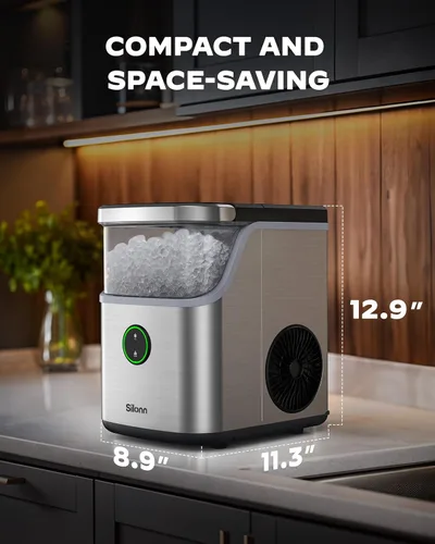 Miniatura 6 de Silonn Nugget Ice Maker - Máquina de hielo para encimera, cesta de hielo con asa, funcionamiento silencioso y máquina de hielo autolimpiante, hielo