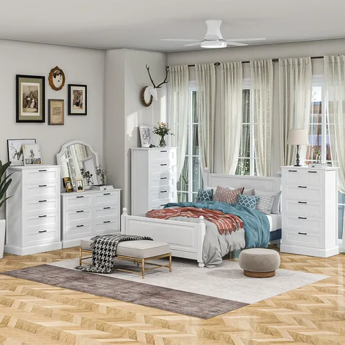Miniatura 8 de biukpci Cómoda blanca con 5 cajones, almacenamiento vertical para dormitorio, cómoda alta de madera para pasillo, cómoda alta de madera con cajones