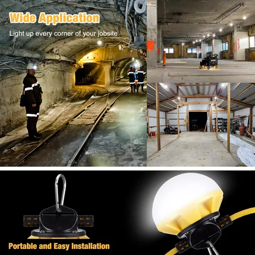 Miniatura 8 de Luces de cadena de construcción de 50 pies con jaula protectora, luces de trabajo LED de cadena impermeables IP65, luz diurna 5000K con cable 18AWG