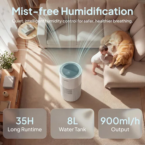 Miniatura 2 de Humidificador evaporativo de 8L para habitaciones grandes de hasta 1000 pies ² - Evaporación fría segura para bebés y mascotas, salida de 30.4 fl 8L