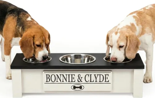 GrooveThis Woodshop Plato Personalizado Elevado Triple para Perros de Tamaño Grande, Mediano, Pequeño y Extra Pequeño - 3 Cuencos de Acero