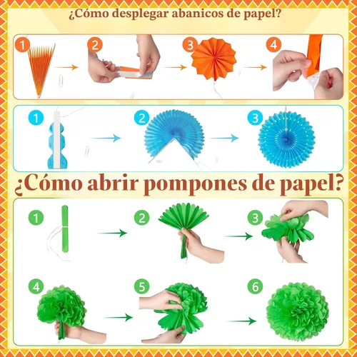 Miniatura 4 de Juego de 35 piezas de decoración para fiesta con abanicos de papel - Pom Poms del Cinco de Mayo, banderines, guirnaldas, pancartas, remolinos