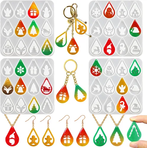 Miniatura 8 de Paquete de 5 moldes de resina para aretes, moldes de joyería de resina, moldes de silicona para colgantes de Navidad, varias formas, árbol de 5