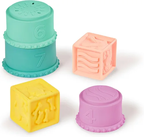 Miniatura 9 de B. toys Juguetes sensoriales para bebés - Bloques suaves para bebés - Vasos de goteo apilables - Números, formas y animales - Más de 6 meses