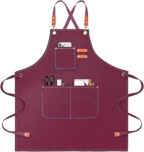 Miniatura 7 de OUNLEN Delantal de Chef para Hombres y Mujeres de Lona con 3 Bolsillos, Delantal Resistente de Trabajo con Espalda Cruzada para Cocinar