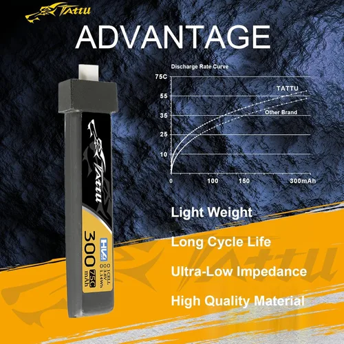 Miniatura 3 de TATTU 300mAh 3.8V Alto Voltaje 75C 1S1P Lipo Batería con BT 2.0 Plug (5pcs)